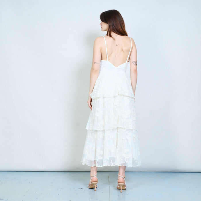 Layered lace v neck sleeveless maxi dress with tiered skirt wholesale