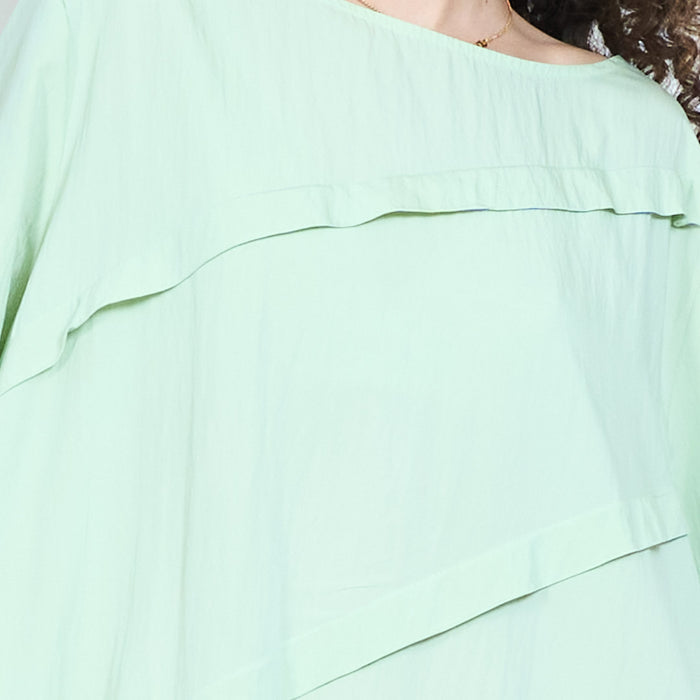 Layered panel loose fit midi dress with short sleeves and asymmetric seam detail wholesale