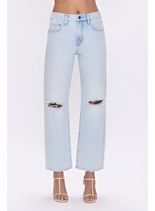 Lexi Mid Rise Bowed Straight in Solstice Distressed - Madison's Niche
