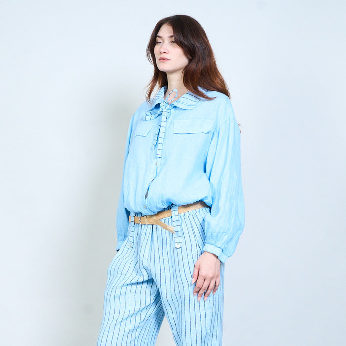 Lightweight button front jacket with striped scarf detail wholesale
