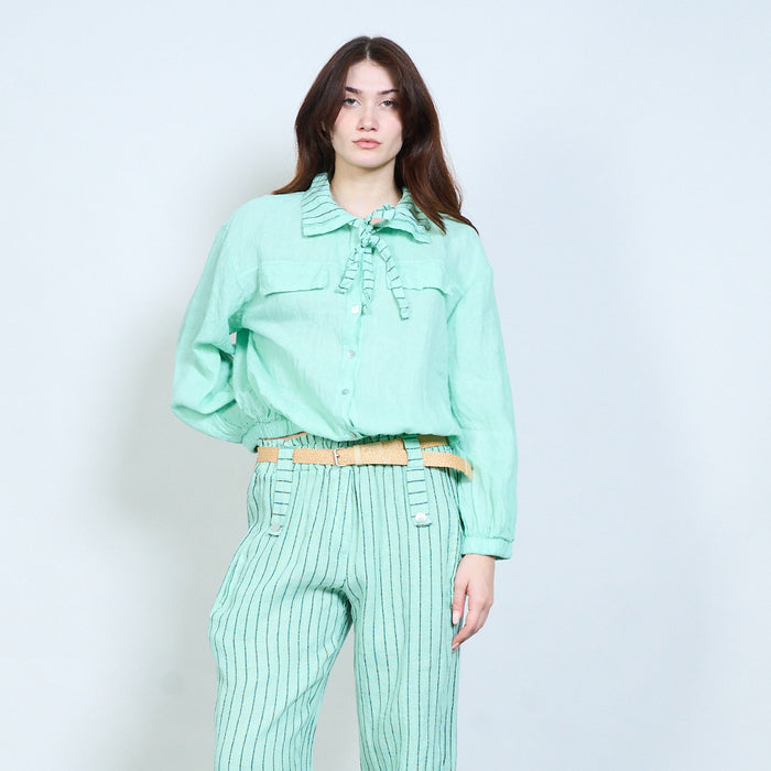 Lightweight button front jacket with striped scarf detail wholesale