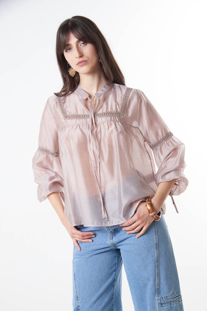 Lightweight lace trim relaxed blouse wholesale