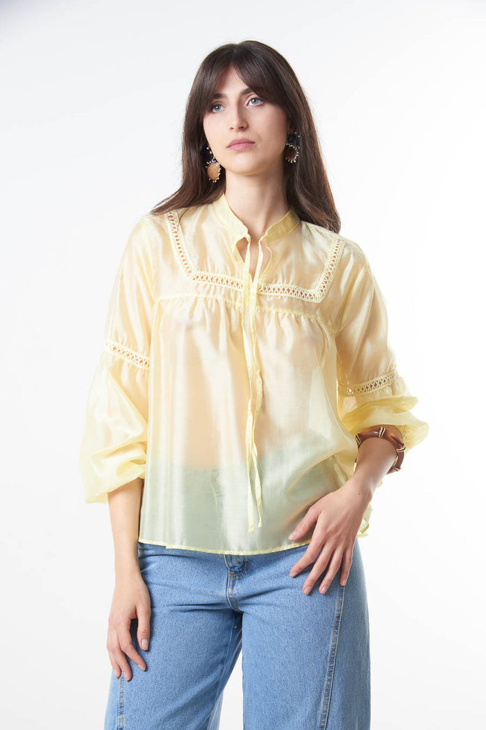 Lightweight lace trim relaxed blouse wholesale
