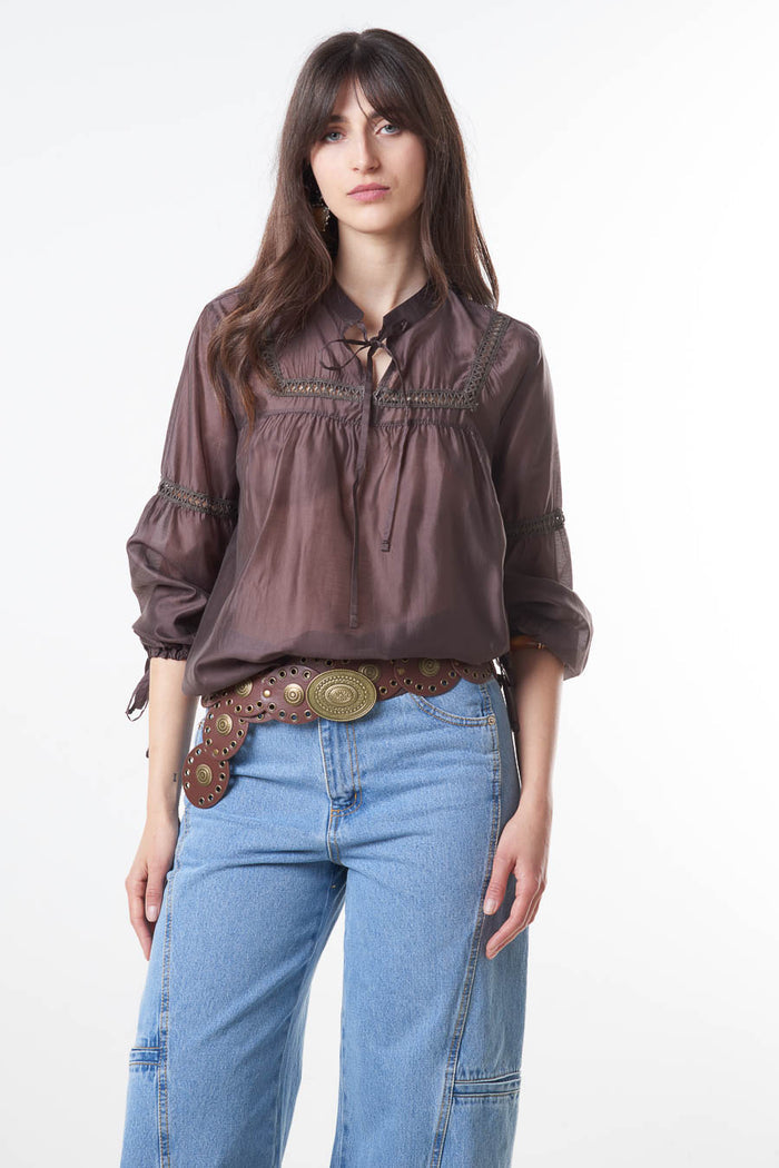 Lightweight lace trim relaxed blouse wholesale