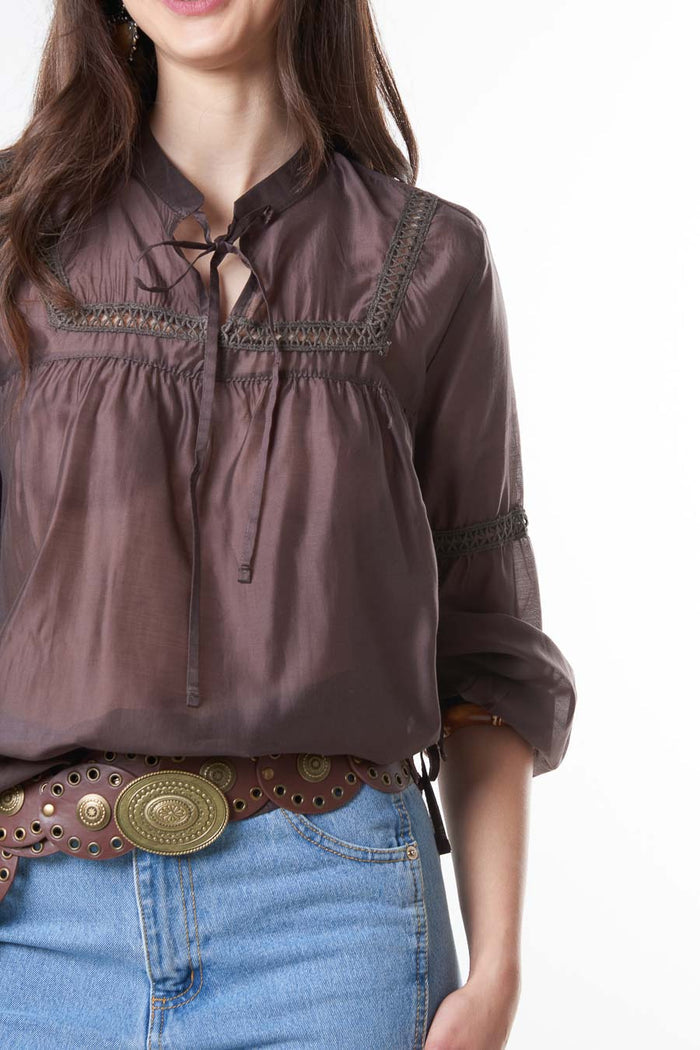 Lightweight lace trim relaxed blouse wholesale