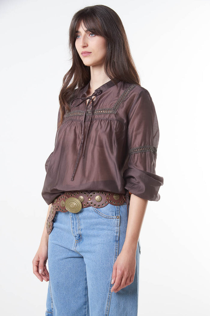 Lightweight lace trim relaxed blouse wholesale