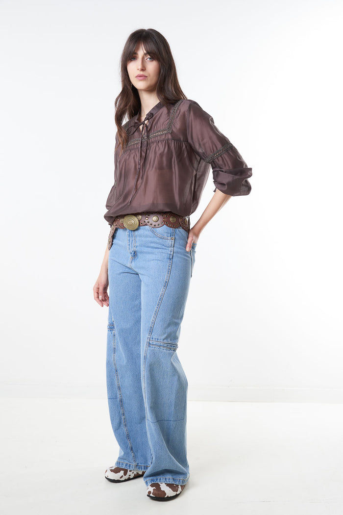 Lightweight lace trim relaxed blouse wholesale