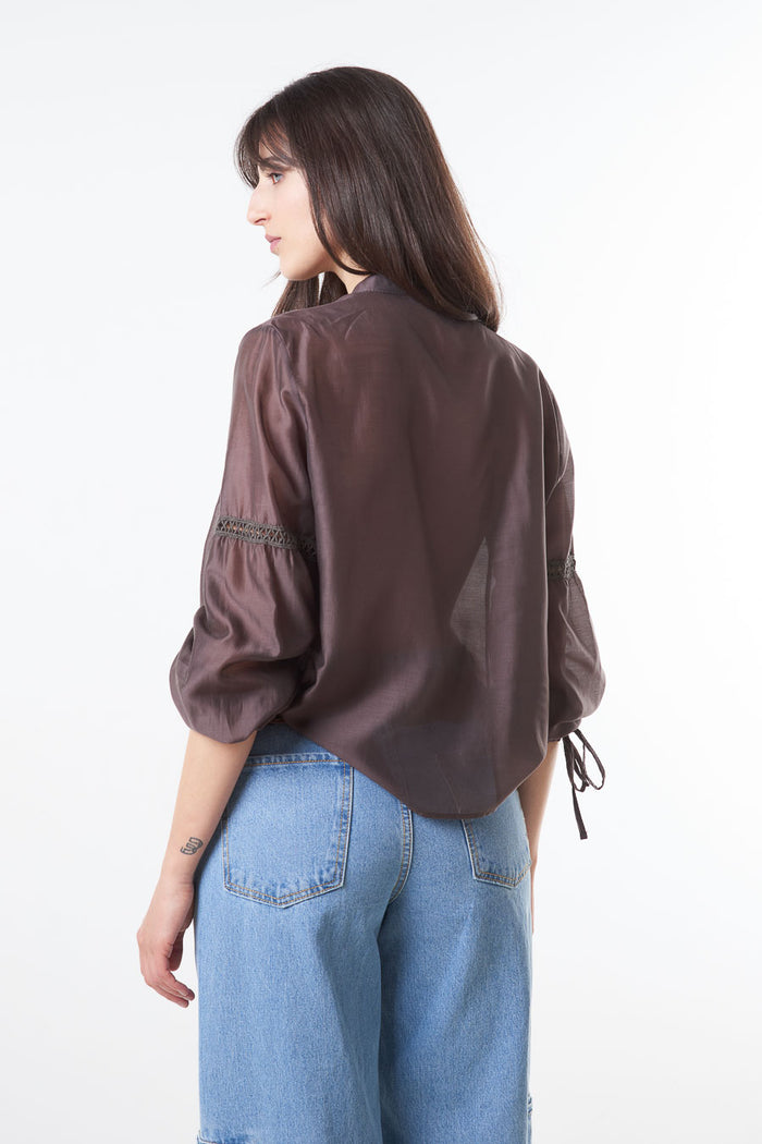 Lightweight lace trim relaxed blouse wholesale