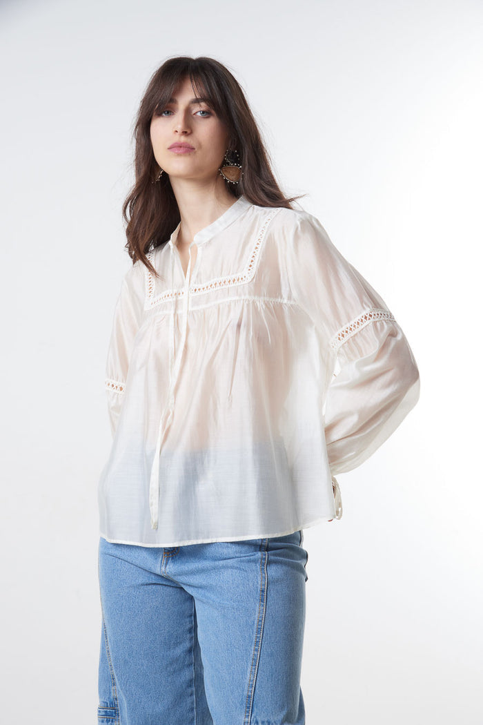 Lightweight lace trim relaxed blouse wholesale