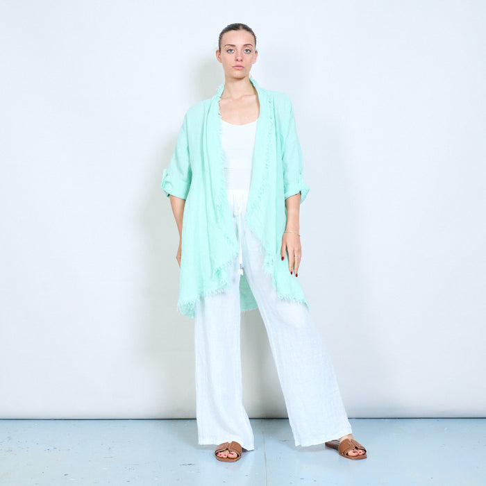 Lightweight open front loose cardigan with raw edge wholesale
