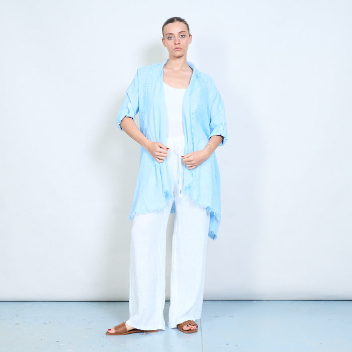 Lightweight open front loose cardigan with raw edge wholesale