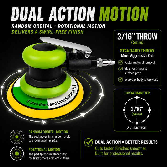 LiME LiNE 6" Automotive Dual Action Orbital Sander for Custom Painting & Auto Body