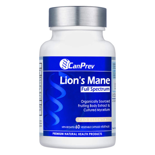 Bottle of CanPrev Lion's Mane Full Spectrum 60 Vegetable Capsules