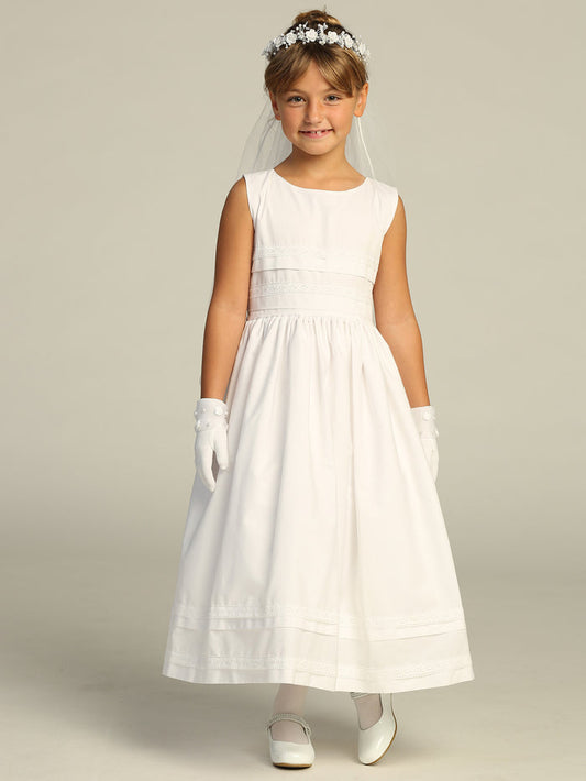 Lito Cotton Sleeveless Drees w/ Lace Trim-White