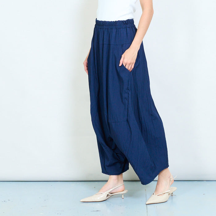 Loose draped elastic waist wide leg trouser wholesale