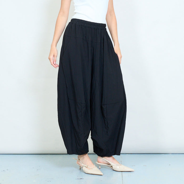 Loose draped elastic waist wide leg trouser wholesale