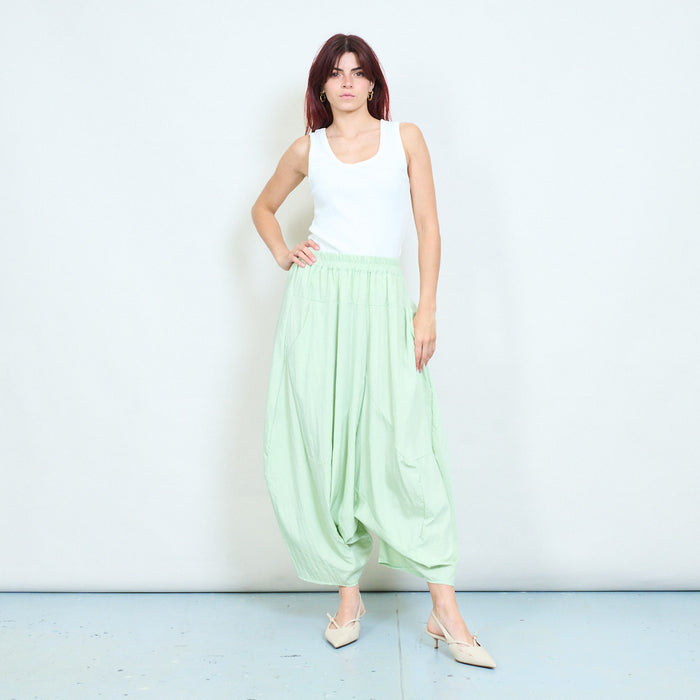 Loose draped elastic waist wide leg trouser wholesale