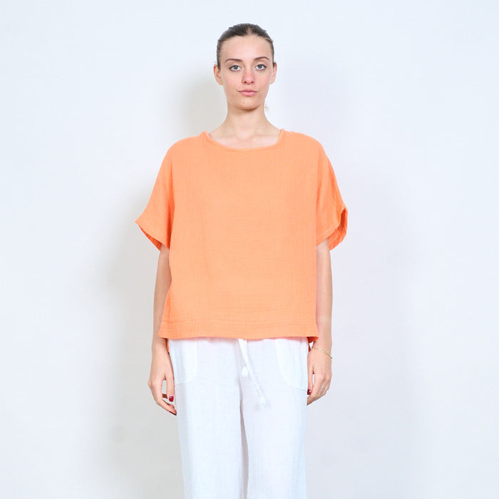 Loose fit textured short sleeve top wholesale