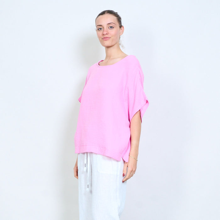 Loose fit textured short sleeve top wholesale