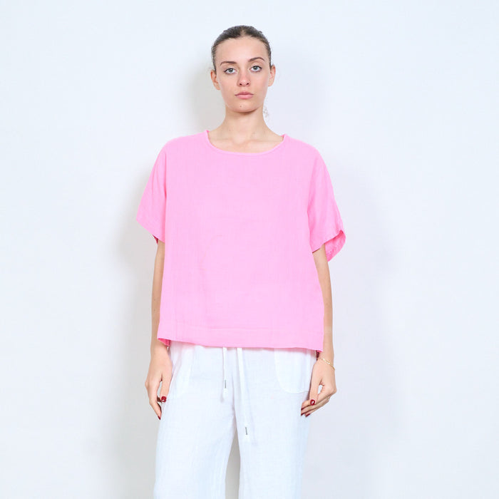 Loose fit textured short sleeve top wholesale