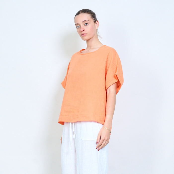 Loose fit textured short sleeve top wholesale