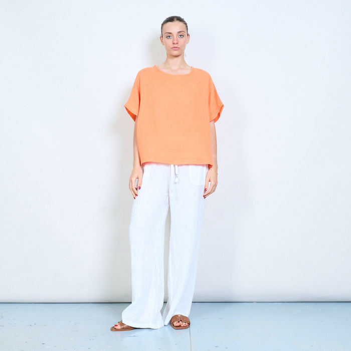 Loose fit textured short sleeve top wholesale
