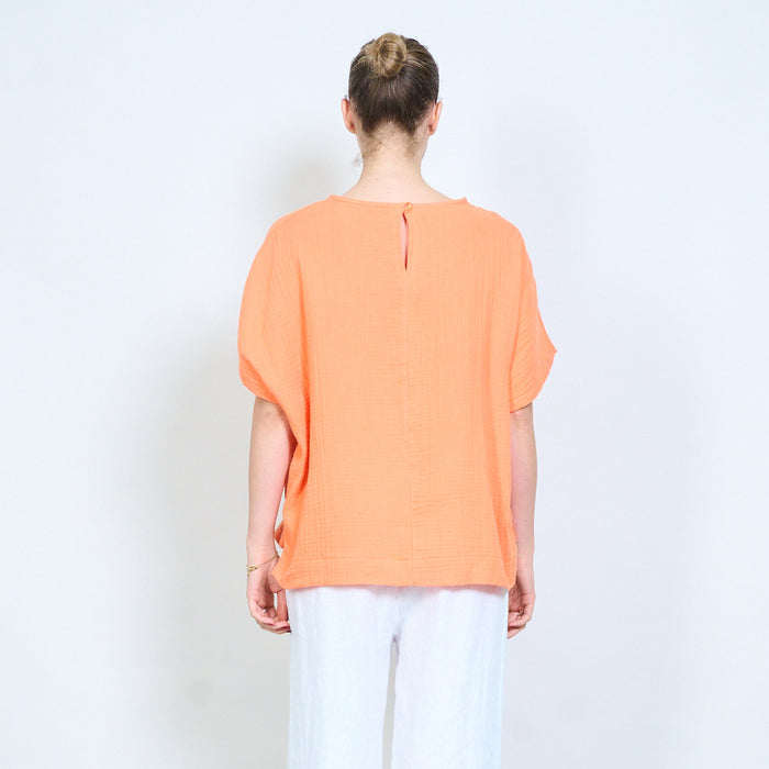 Loose fit textured short sleeve top wholesale