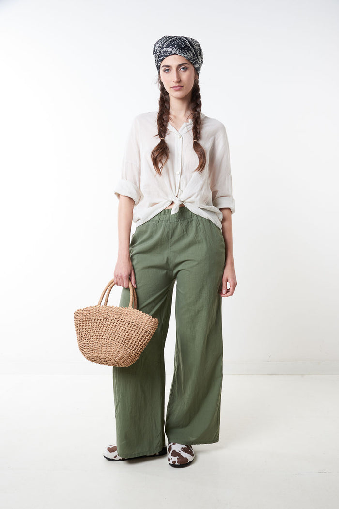 Loose flowy wide leg elastic waist trouser wholesale