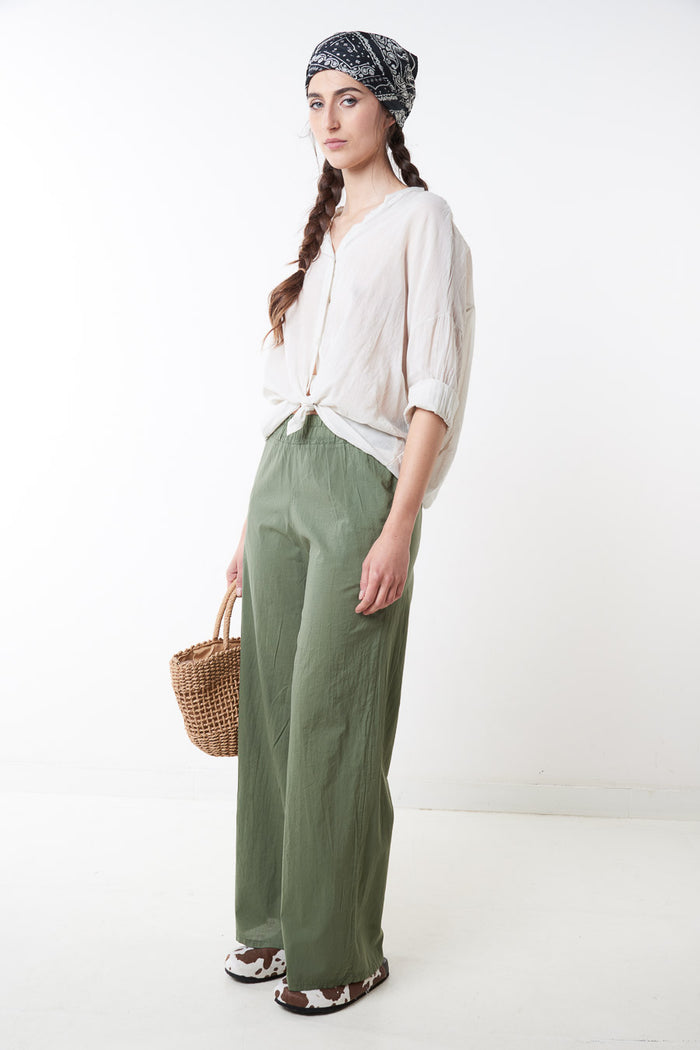 Loose flowy wide leg elastic waist trouser wholesale