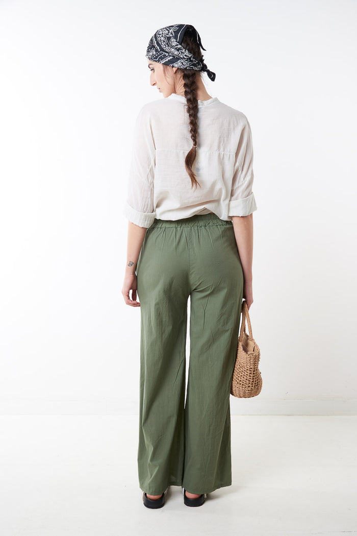 Loose flowy wide leg elastic waist trouser wholesale