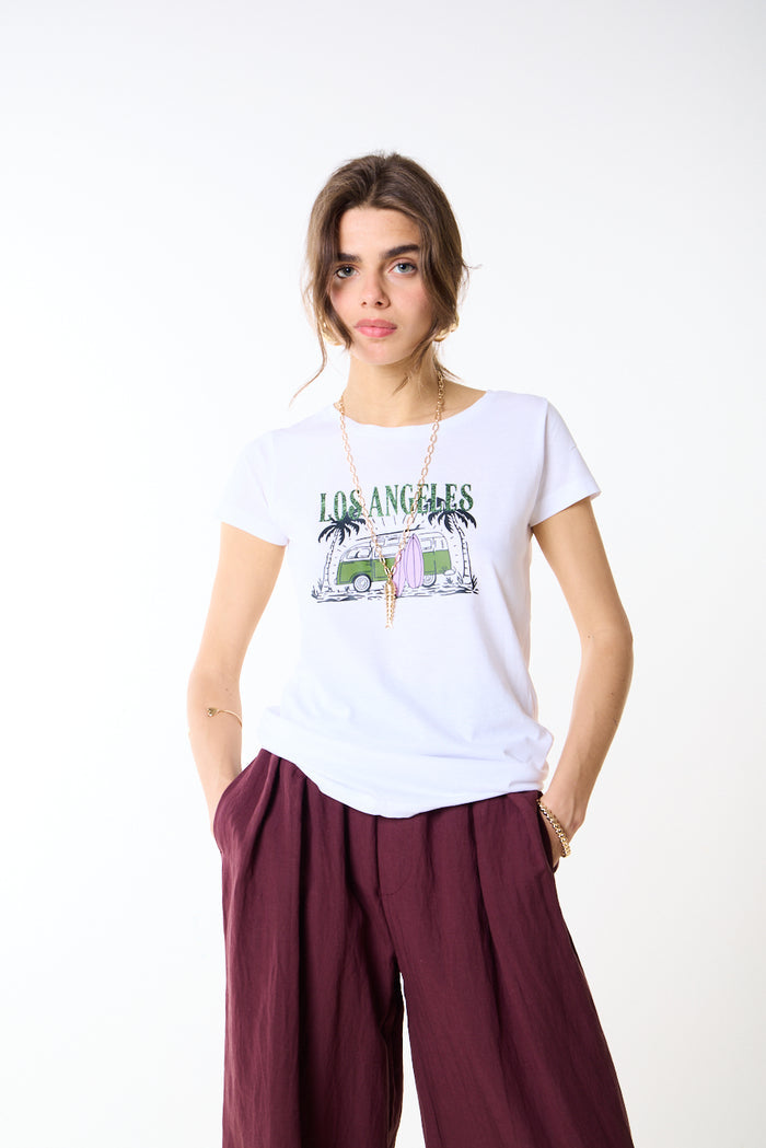 Los angeles palm van graphic printed fitted t-shirt wholesale
