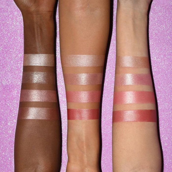 Love Glow Cheek Palette arm swatches on different skin tones.