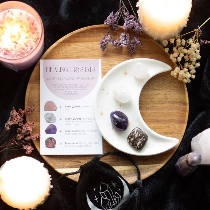 Love Healing Crystal Set with Moon Trinket Dish 🇬🇧