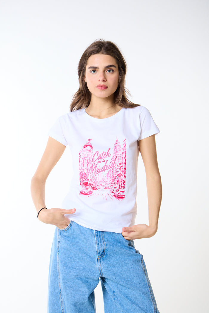 Madrid city street graphic printed fitted t-shirt wholesale