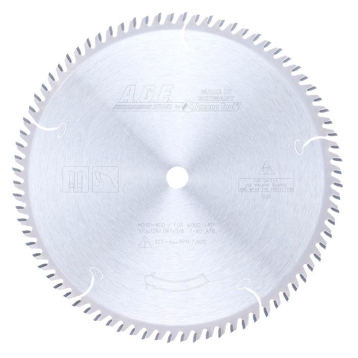 MD10-800 Carbide Tipped Cut-Off & Crosscut 10 Inch Dia x 80T ATB, 10 Deg, 5/8 Bore Circular Saw Blade