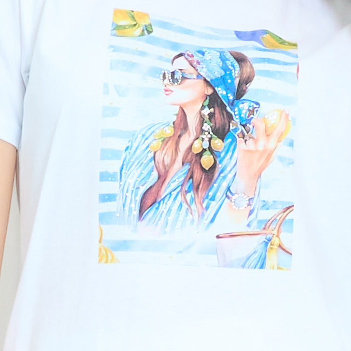 Mediterranean muse graphic cotton t-shirt wholesale