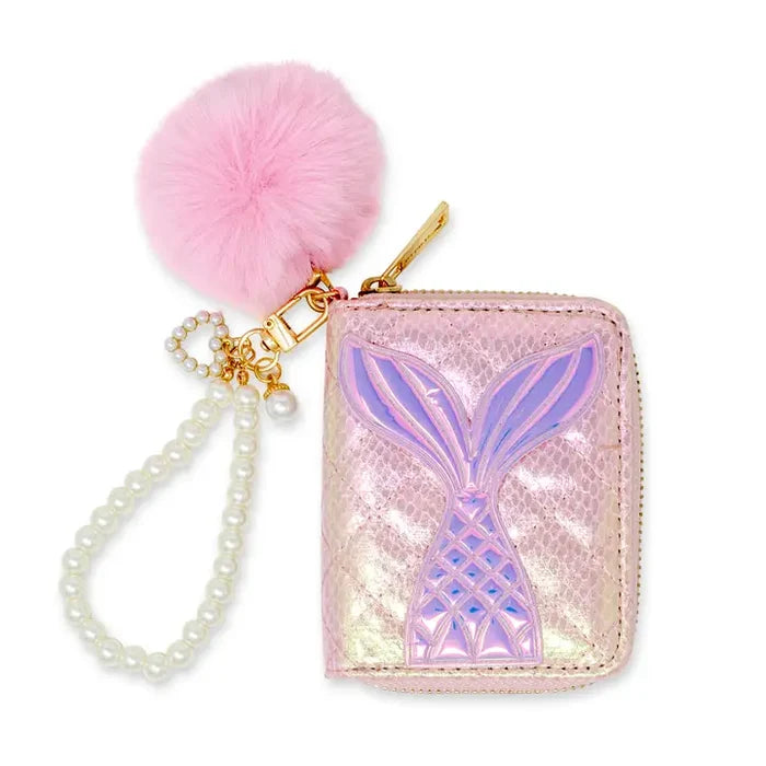 Mermaid Tail Pearl Strap Quilted Wallet-Pink