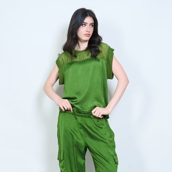 Mesh panel satin feel top wholesale