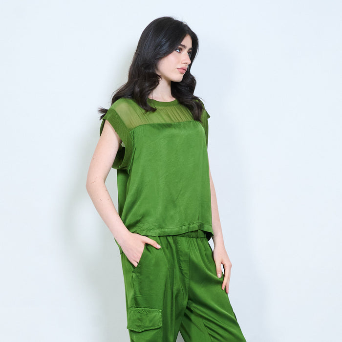 Mesh panel satin feel top wholesale