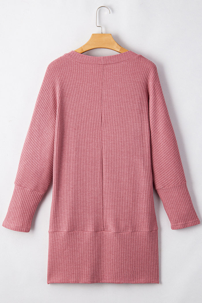 Mineral Red Solid Color Waffle Knit Cardigan with Pocket 🇨🇳