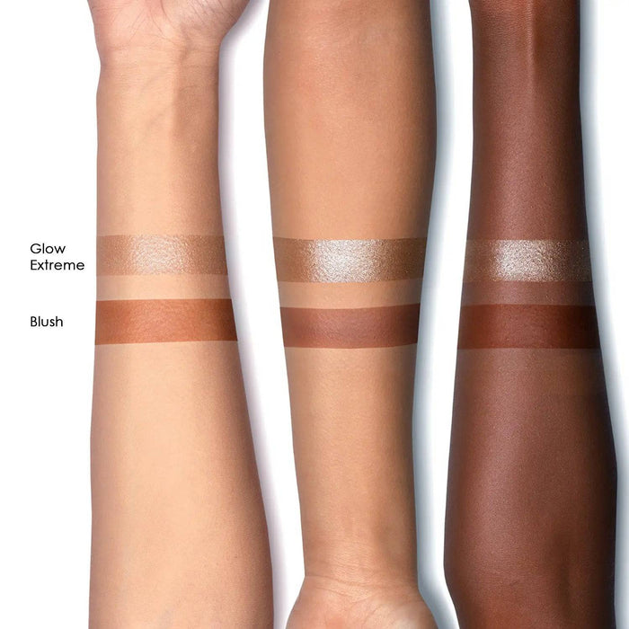 Mini Bronze and Glow Cheek Palette arm swatches on different skin tones.