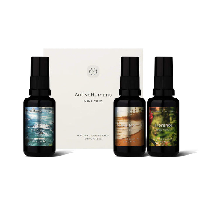 ActiveHumans MiniTrio SeaSalt,VanillaCoconut&RoseNeroli Box&Bottles