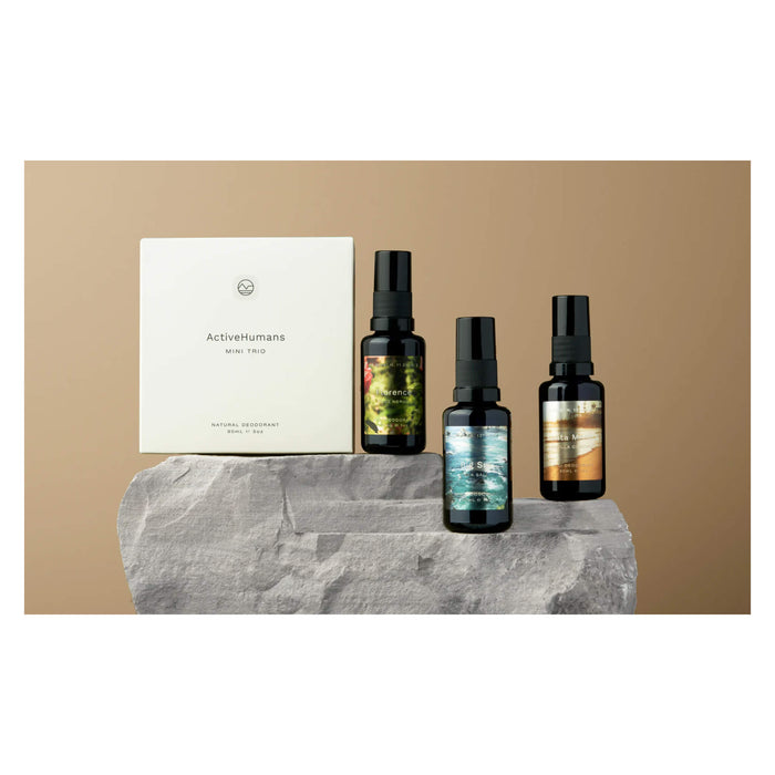 ActiveHumans MiniTrio SeaSalt,VanillaCoconut&RoseNeroli on Rock