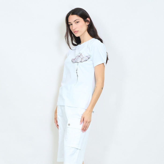 Minimal floral line art cotton t-shirt wholesale