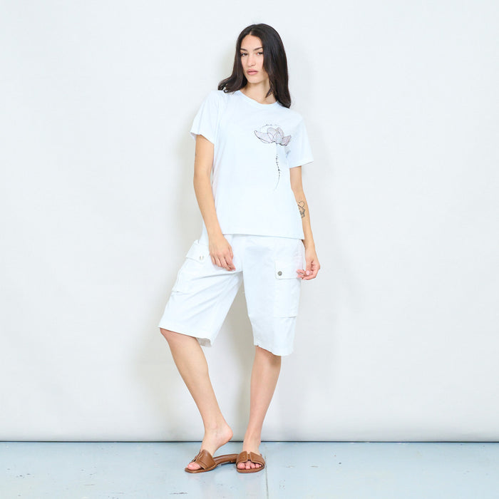 Minimal floral line art cotton t-shirt wholesale