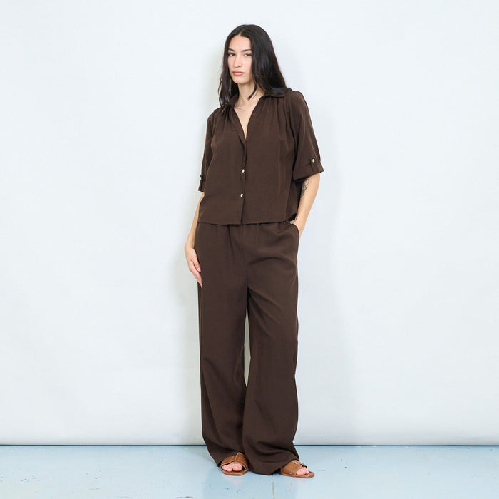 Minimal rolled sleeve button blouse wholesale