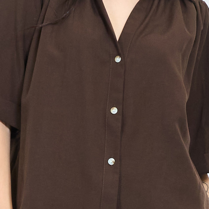 Minimal rolled sleeve button blouse wholesale