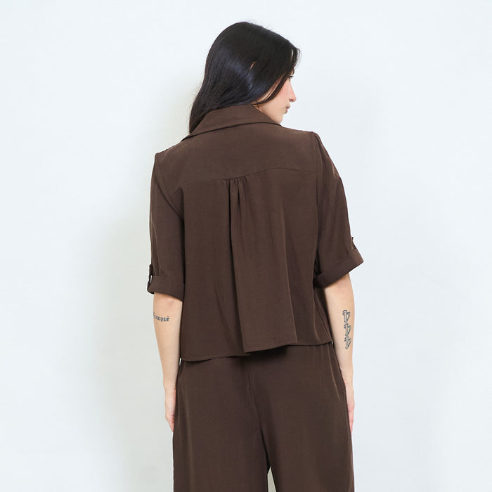 Minimal rolled sleeve button blouse wholesale