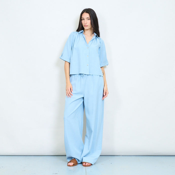 Minimal rolled sleeve button blouse wholesale