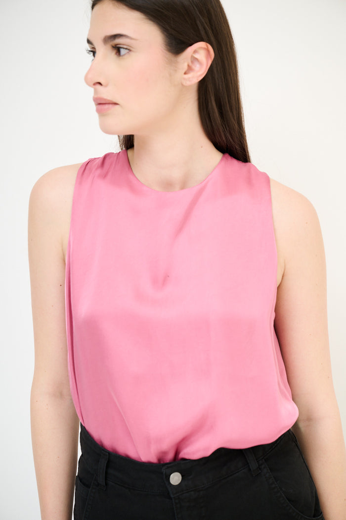 Minimal sleeveless back tie detail fluid blouse wholesale